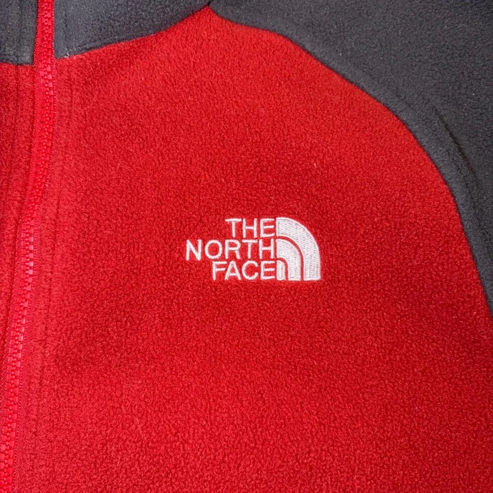 The North Face Mens Full Zip Fleece Jacket Red Gray Colorblock Small T260/T660
